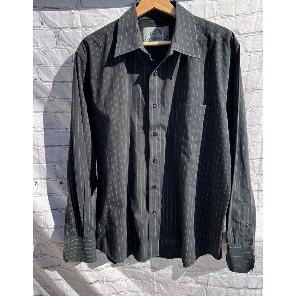 Bruno New York Black White Dotted Pinstripe Button Shirt Large